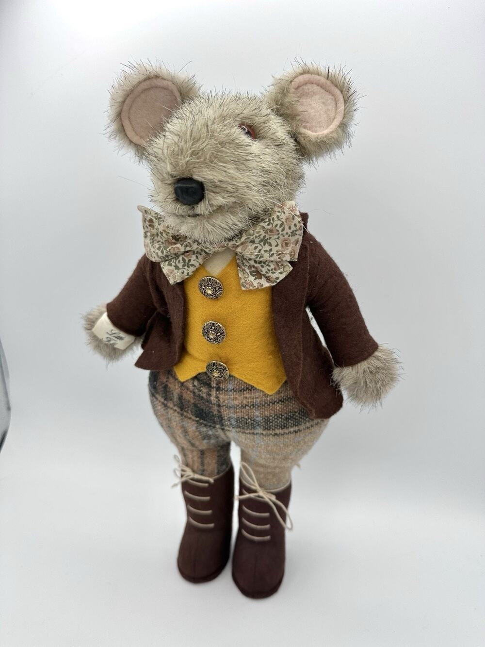 1982 Little Folk G McBride Mouse Plush Dressed England Plaid Waistcoat Outfit
